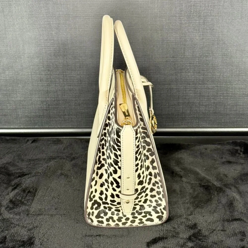 Michael Kors Avril Small Leather and Cheetah Print Calf‎ Hair Satchel